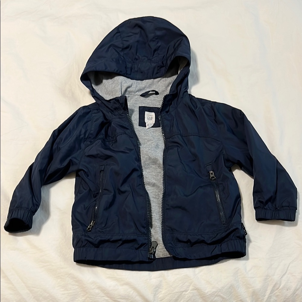 GAP Blue Raincoat with Hood and Zipper